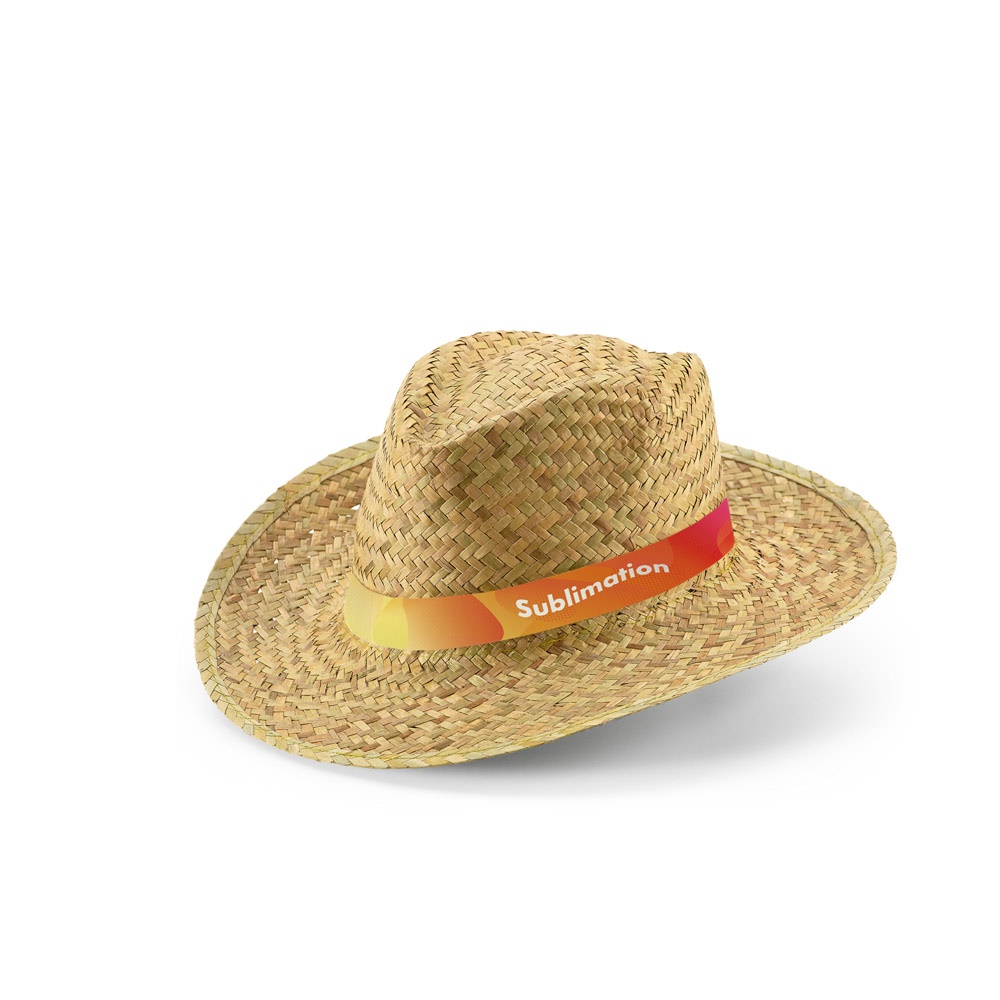 JEAN RIB. Cappello di paglia naturale con elastico stampato a sublimazione