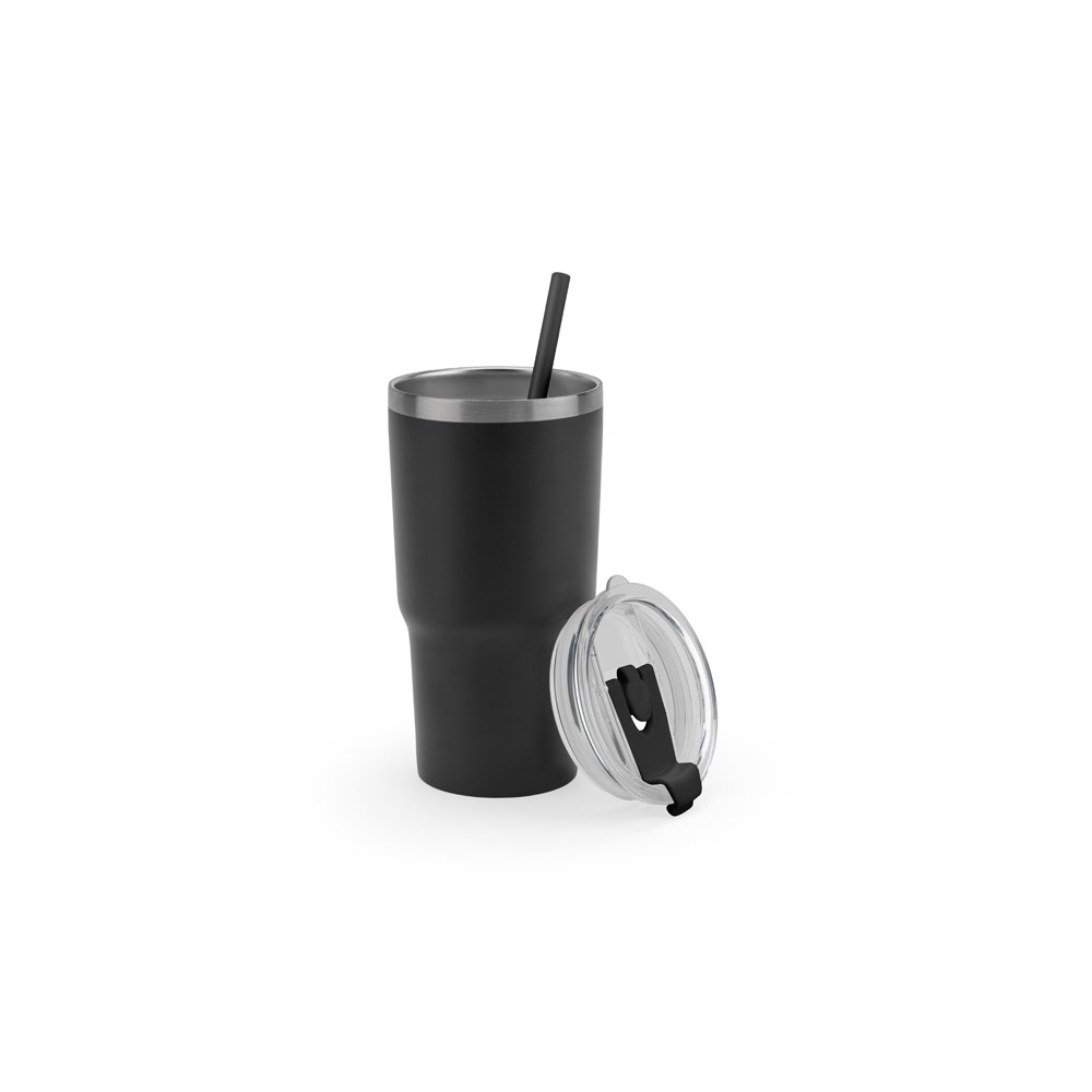 JOYNER M. Tazza da viaggio compatta in acciaio inossidabile (riciclata al 91%) con doppia parete isolata sottovuoto e finitura opaca da 600 ml