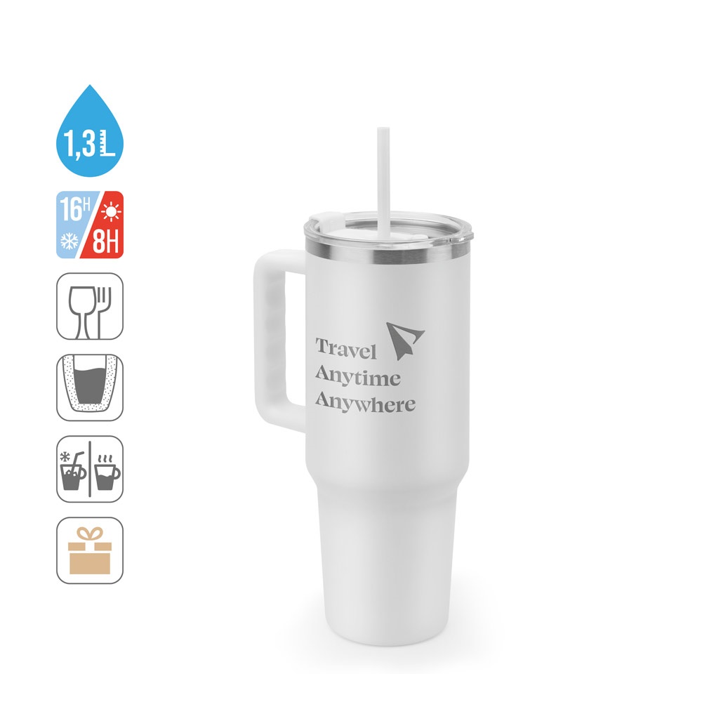 JOYNER XL. Tazza da viaggio grande in acciaio inossidabile (riciclata al 91%) con doppia parete isolata sottovuoto e finitura opaca da 1300 ml