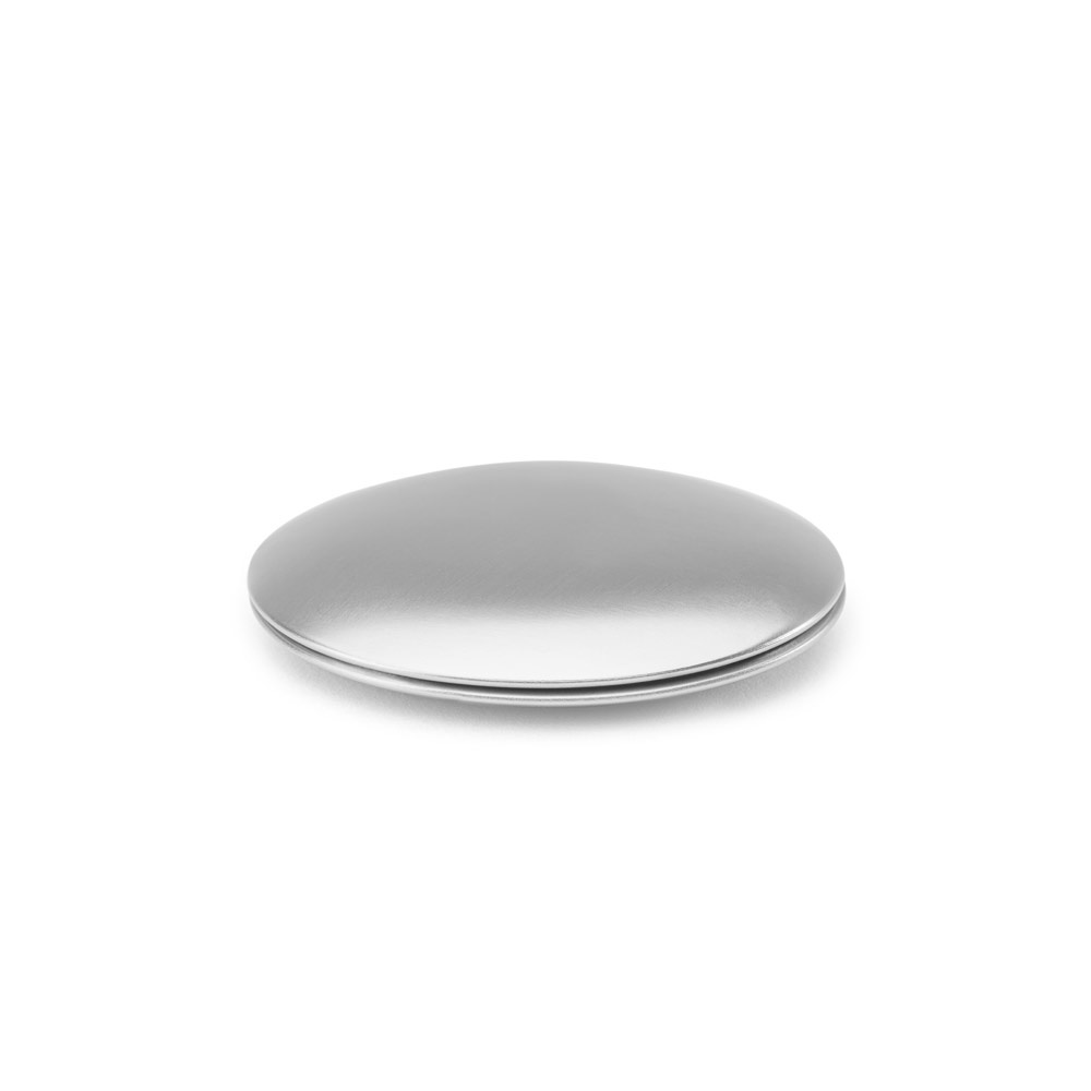 KAYLA. Specchio rotondo bifacciale in alluminiocon chiusura magnetica