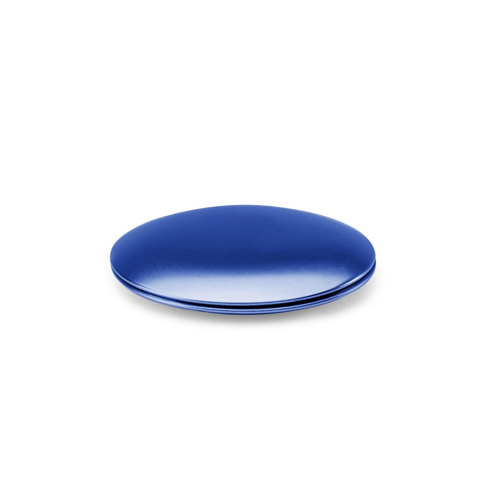KAYLA. Specchio rotondo bifacciale in alluminiocon chiusura magnetica