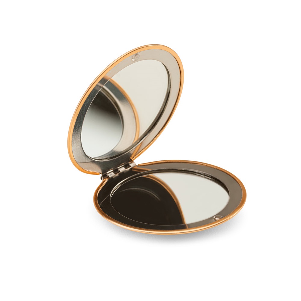 KAYLA. Specchio rotondo bifacciale in alluminiocon chiusura magnetica