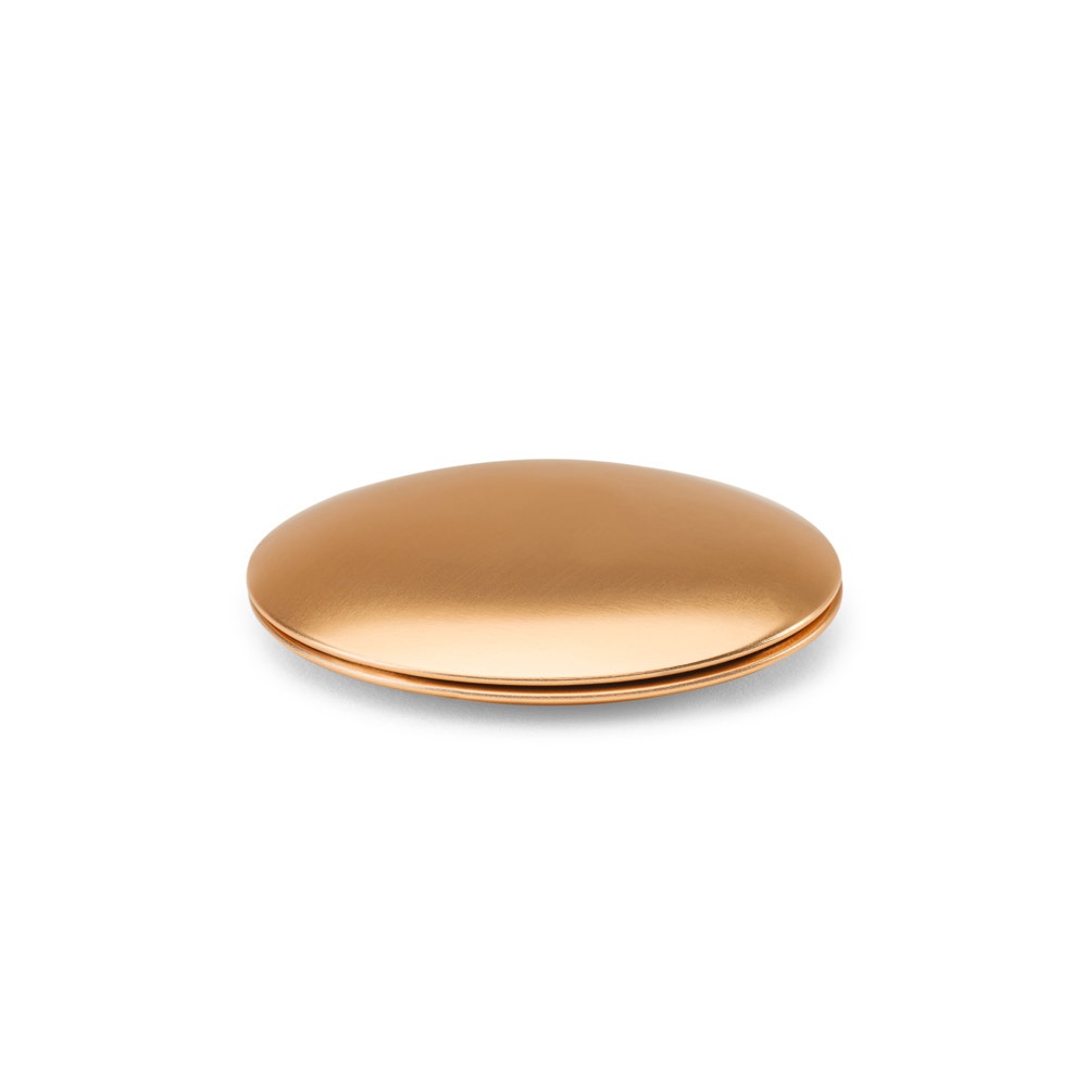 KAYLA. Specchio rotondo bifacciale in alluminiocon chiusura magnetica