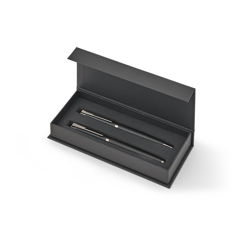 KINGSLEY. Set composto da 1 penna a sfera e 1 penna roller in alluminio, con inchiostro blu Dokumental®