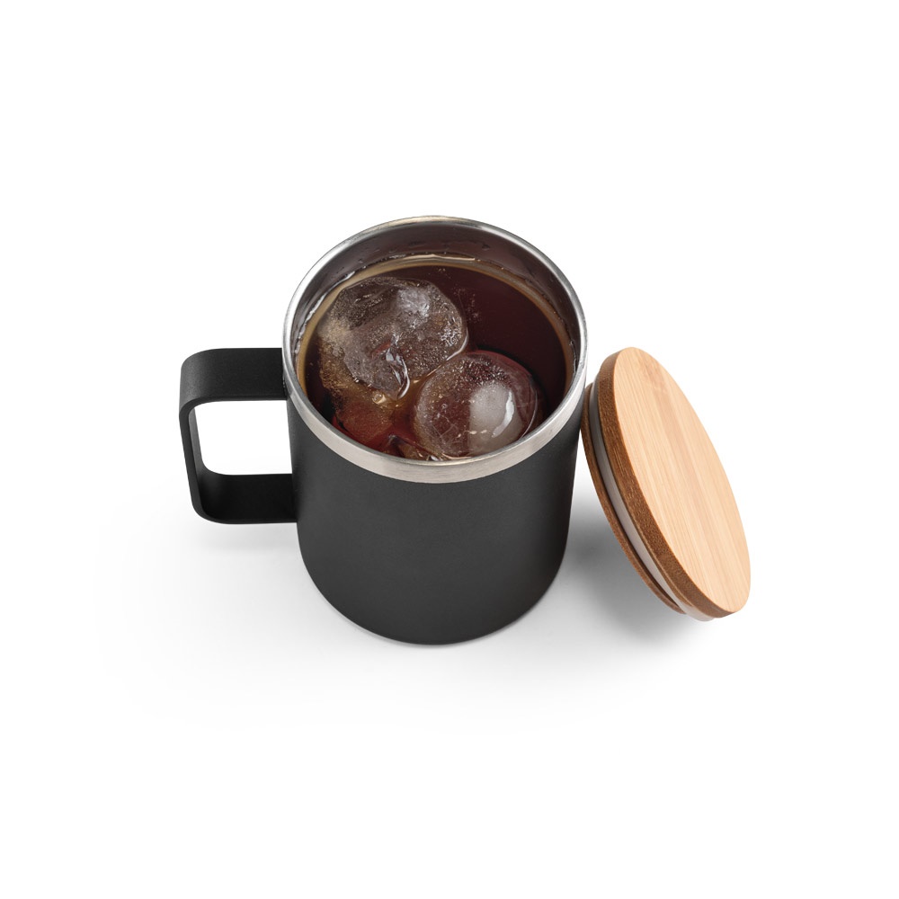 LAUDA. Tazza in acciaio inossidabile riciclato al 90% con coperchio in bambù 420 mL