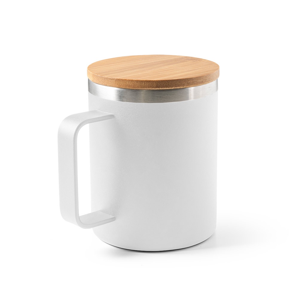 LAUDA. Tazza in acciaio inossidabile riciclato al 90% con coperchio in bambù 420 mL