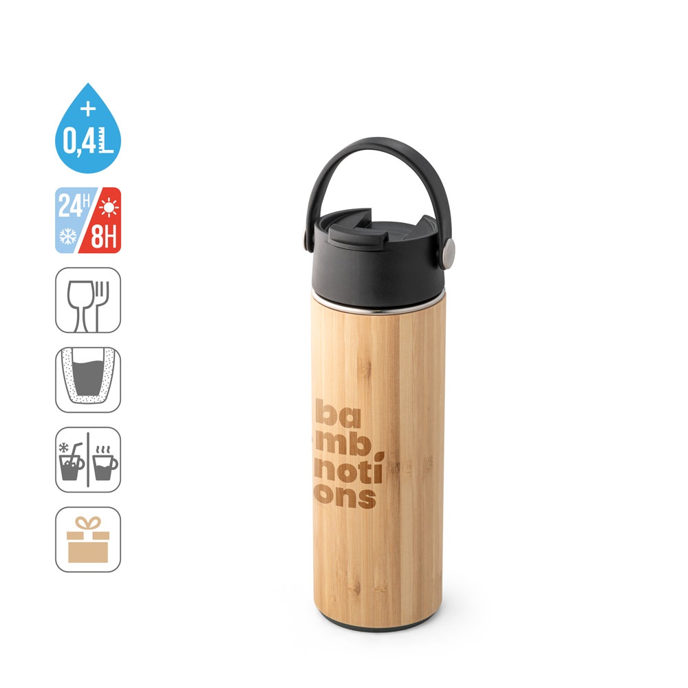 LAVER. Borraccia termica in bambù, PP e acciaio inox 440 mL