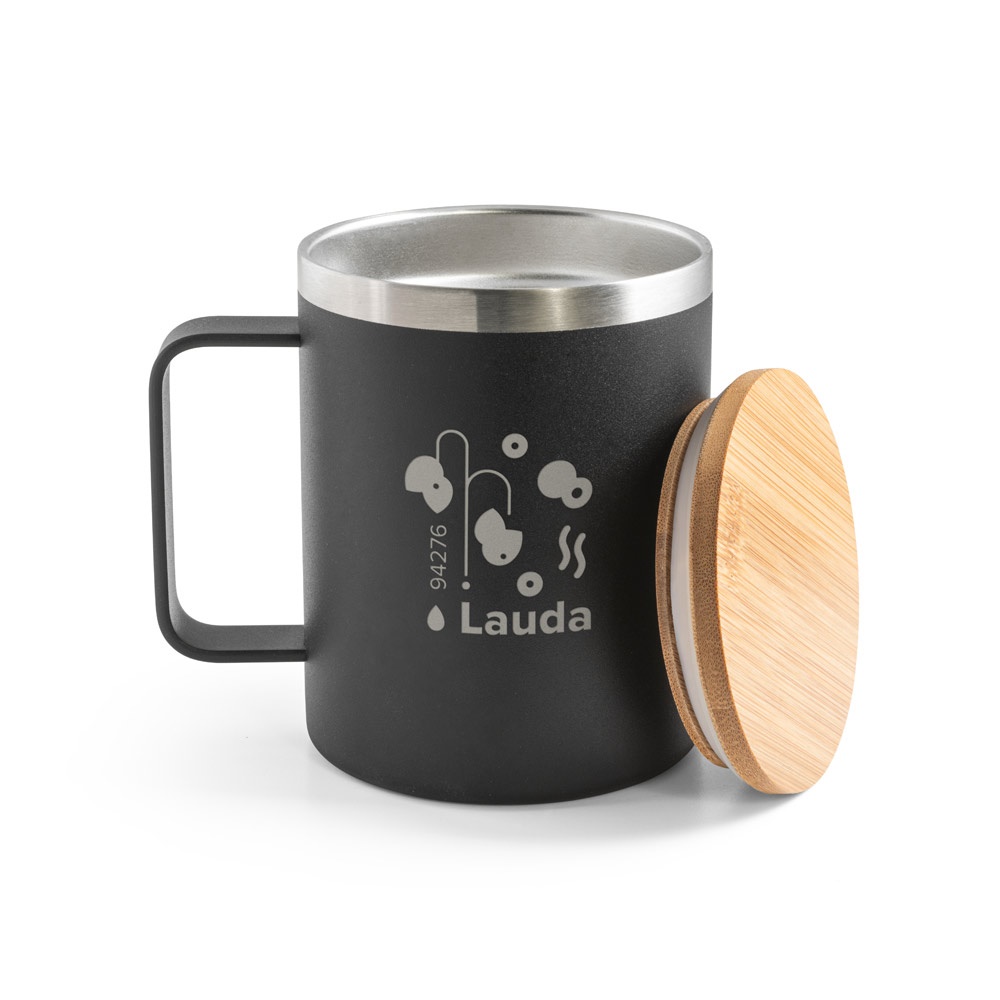 LAUDA. Tazza in acciaio inossidabile riciclato al 90% con coperchio in bambù 420 mL