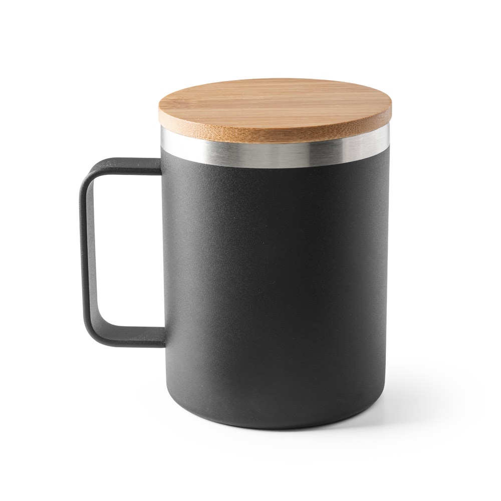 LAUDA. Tazza in acciaio inossidabile riciclato al 90% con coperchio in bambù 420 mL