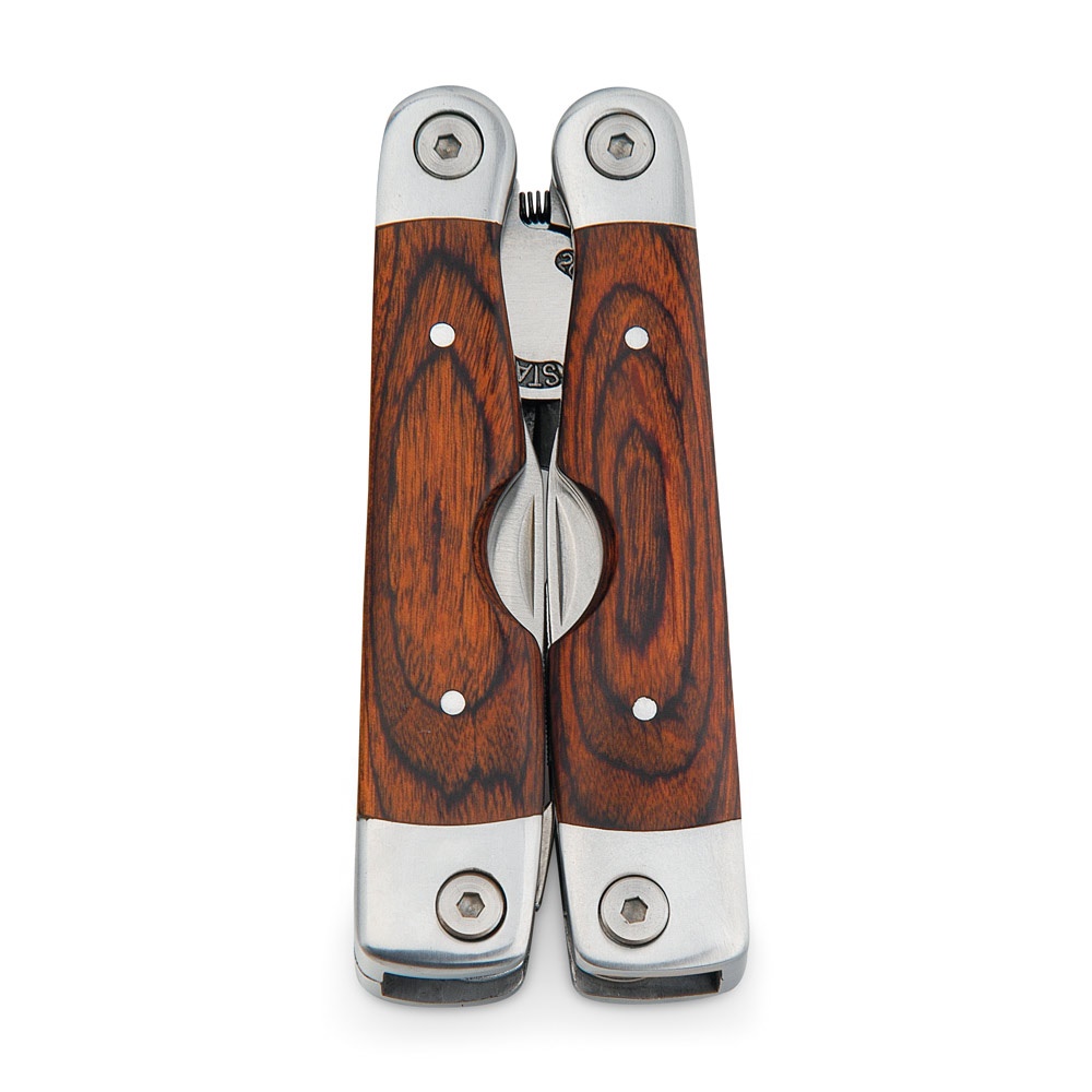 MAGNUM. Pinzia pieghevole con strumenti multifunzione in acciaio inox e legno