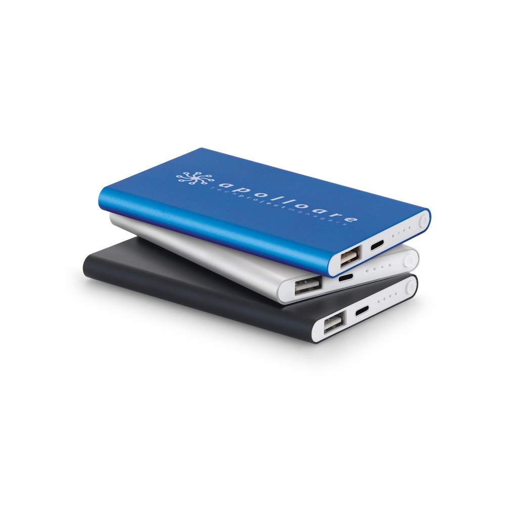 MARCET. Power bank slim da 4'000 mAh in ABS riciclato (70% rABS) e alluminio riciclato (30% rAL)