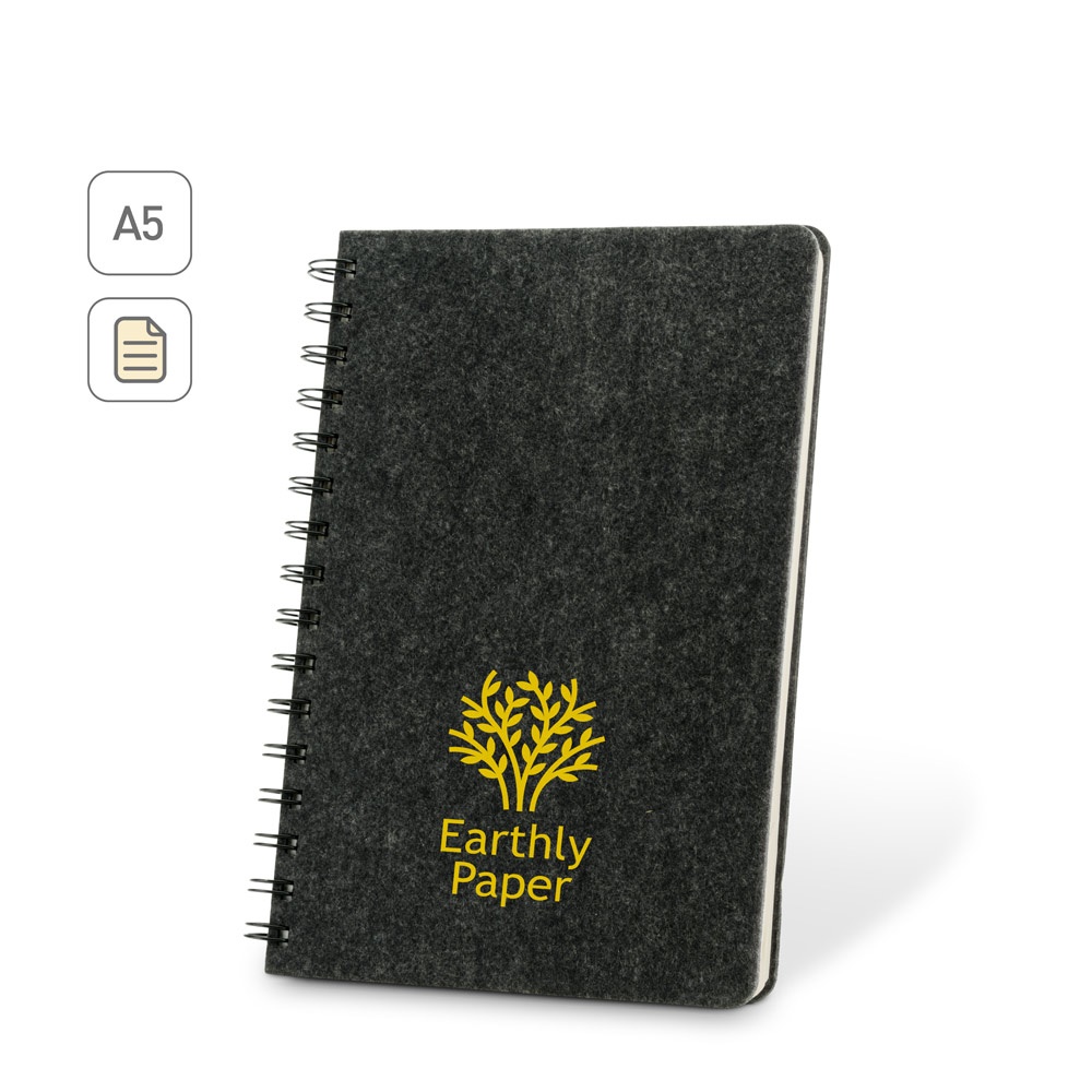 MISHIMA. Block notes A5 con copertina semirigida in feltro riciclato (100% rPET) , con spirale e pagine a righe