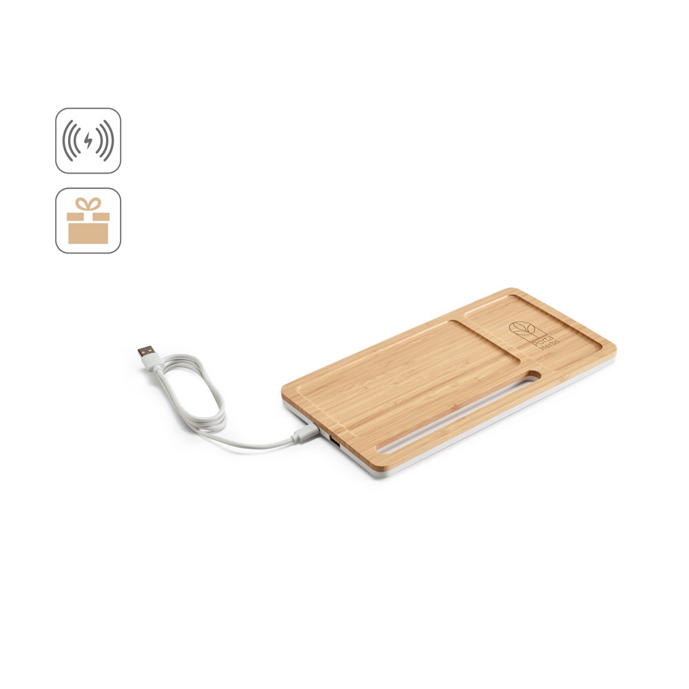 MOTT. Organizer da tavolo con caricatore wireless da 15W in bambù e ABS