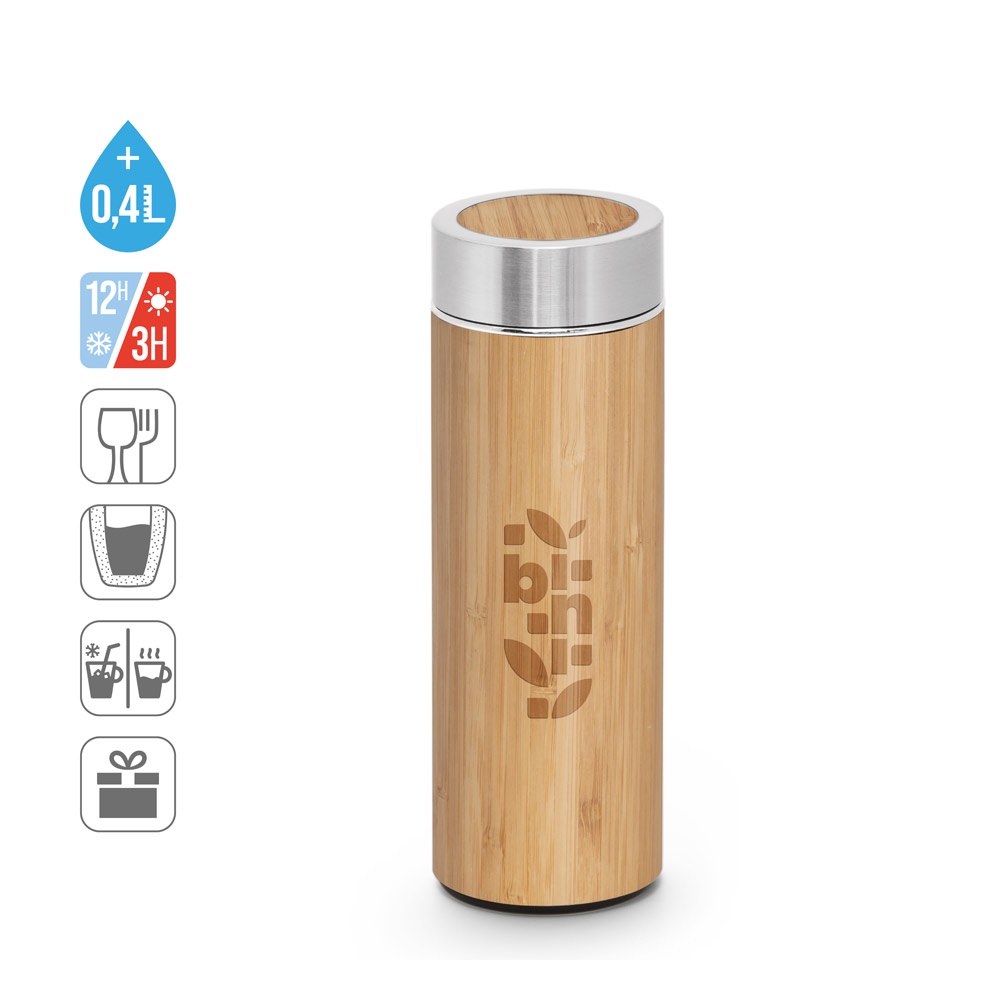 NATUREL. Borraccia termica in bambù e acciaio inox (90% riciclato) 430 mL