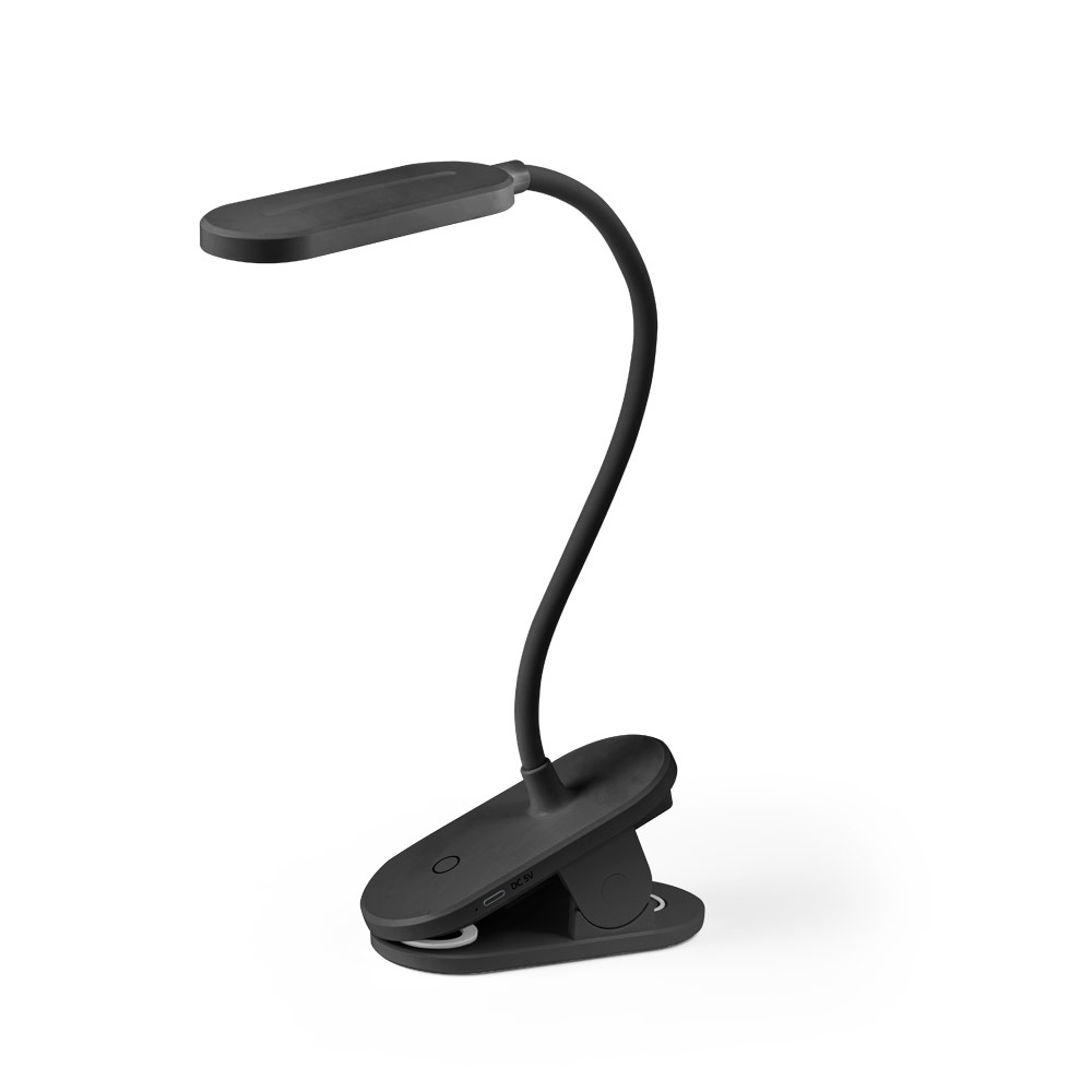 NESBIT II. Lampada portatile da tavolo con clip e autonomia di 30 ore al 65% rABS
