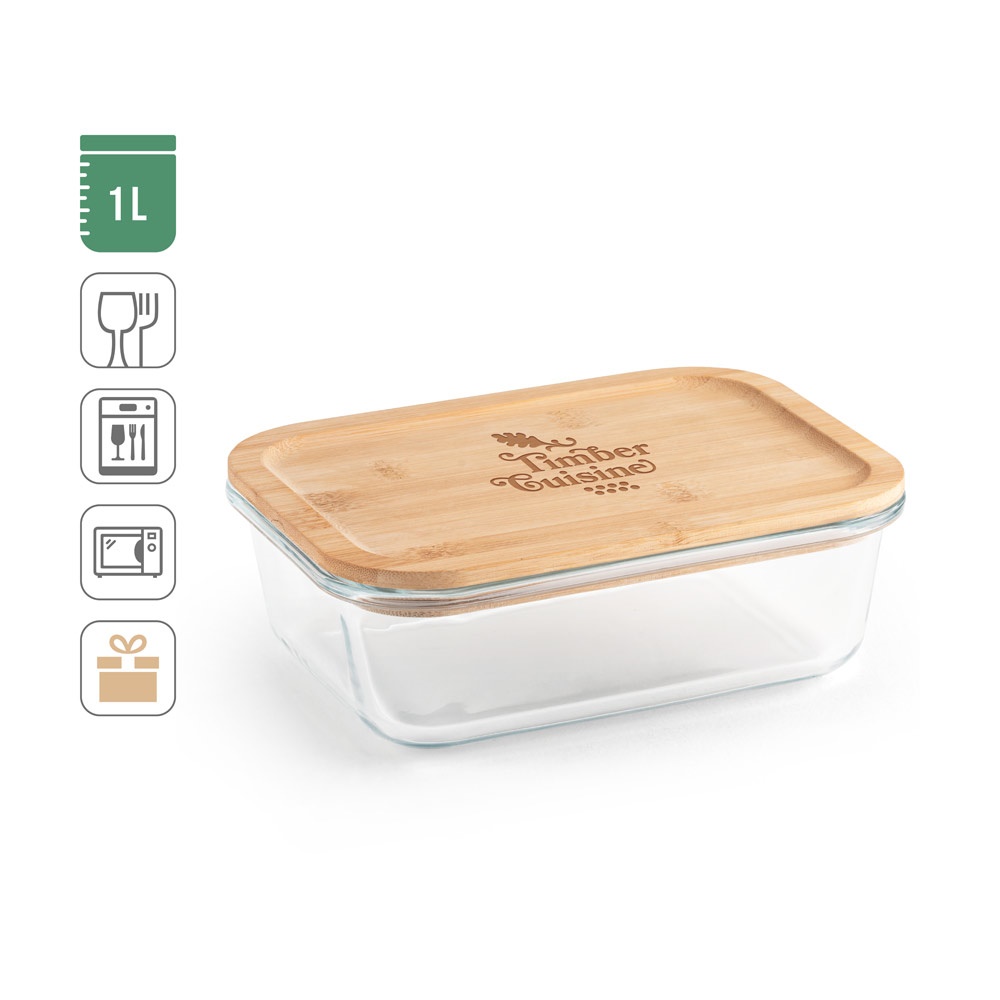 PORTOBELLO. Porta pranzo. Contenitore ermetico in vetro borosilicato e coperchio in bambù 1000 mL