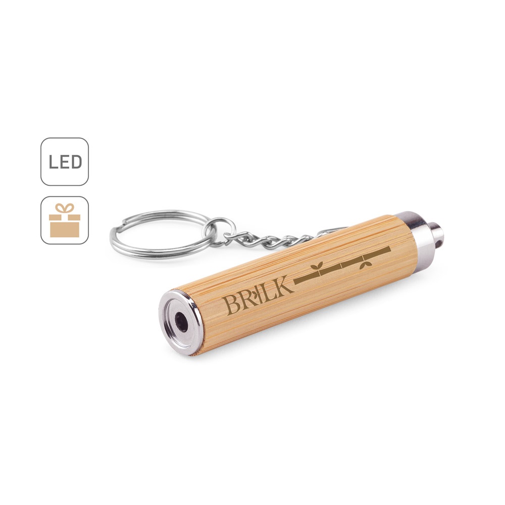 RACHEL. Portachiavi in bambù e ABS con torcia LED