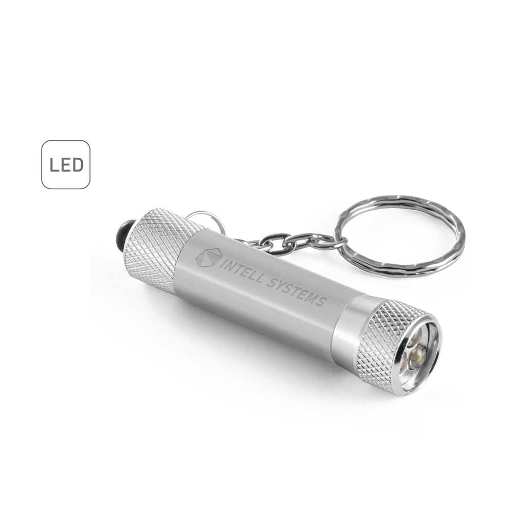 RE-LERGAN. Portachiavi in ​​alluminio (riciclato al 92%) con torcia LED a 3 luci