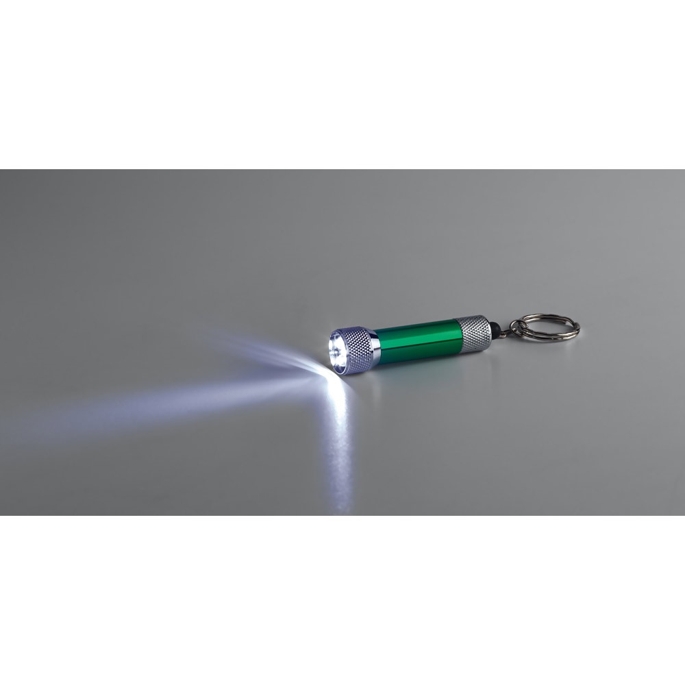 RE-LERGAN. Portachiavi in ​​alluminio (riciclato al 92%) con torcia LED a 3 luci