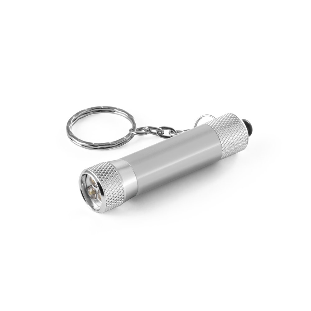RE-LERGAN. Portachiavi in ​​alluminio (riciclato al 92%) con torcia LED a 3 luci