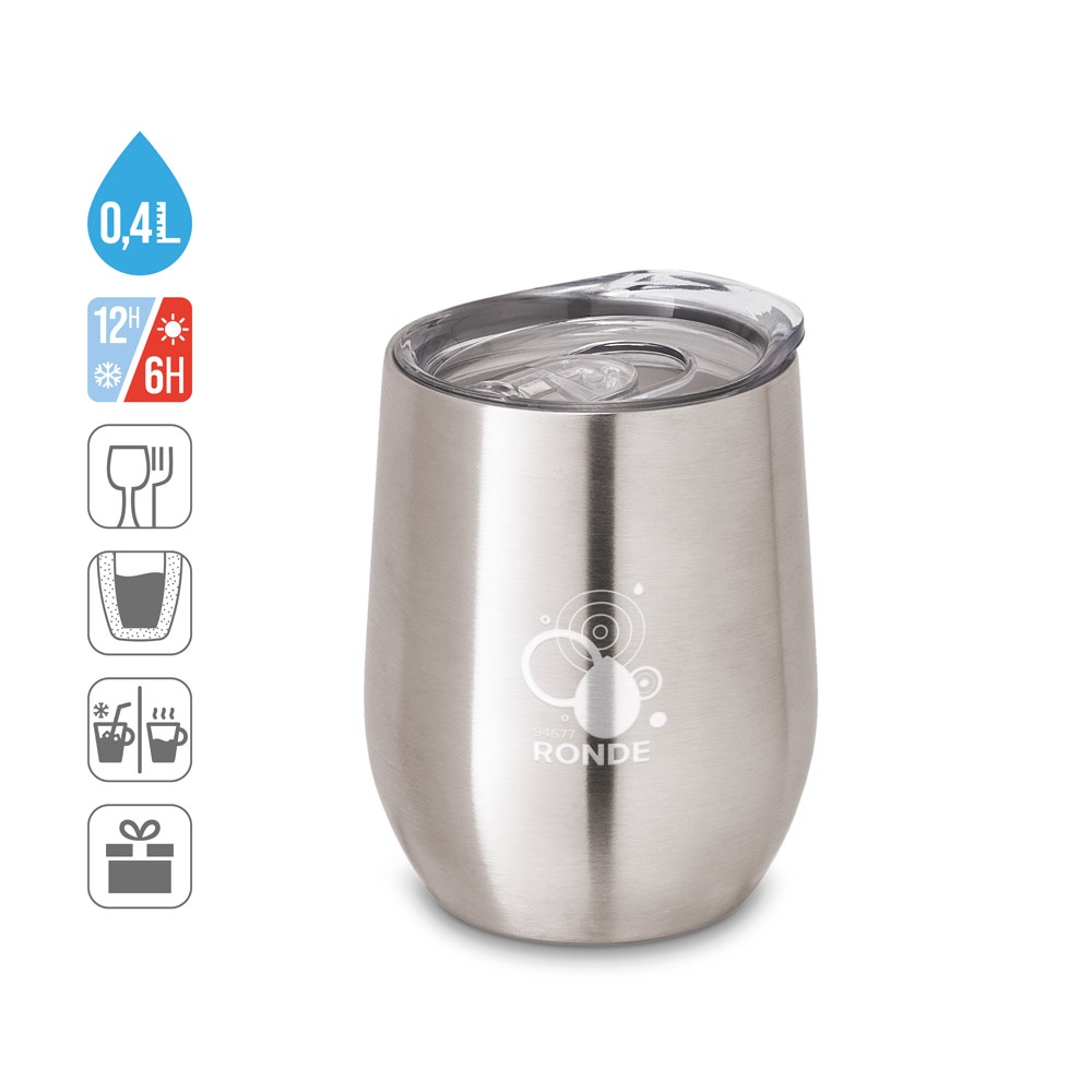 RONDE. Bicchiere da viaggio da in acciaio inox 400 mL