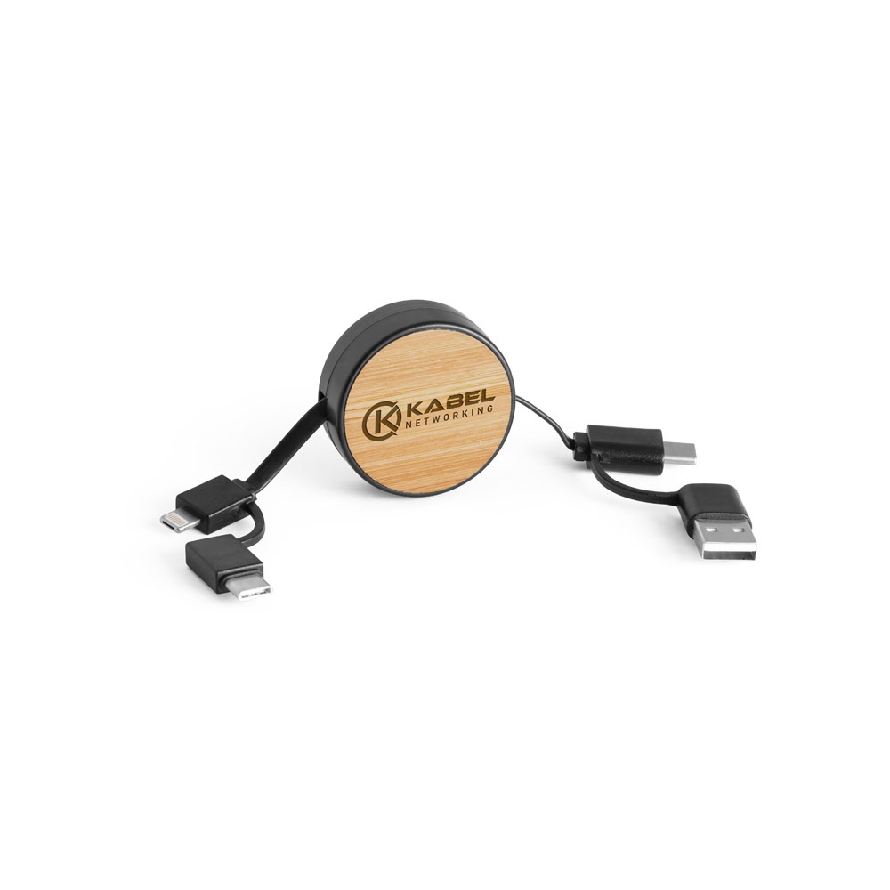 RUBINS. Cavo USB retrattile 6 in 1 in ABS riciclato (100% rABS) e bambù