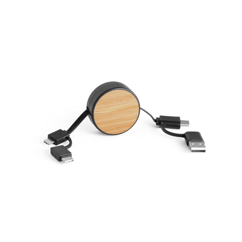 RUBINS. Cavo USB retrattile 6 in 1 in ABS riciclato (100% rABS) e bambù