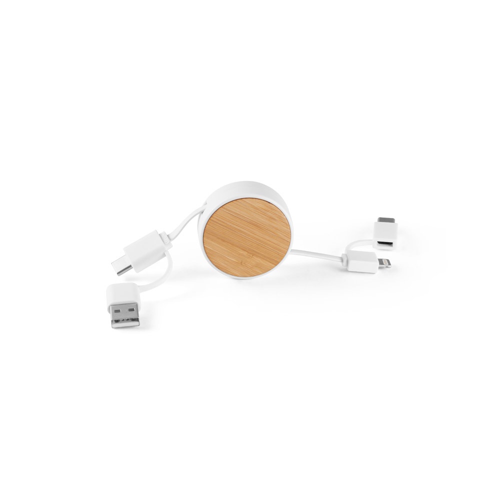 RUBINS. Cavo USB retrattile 6 in 1 in ABS riciclato (100% rABS) e bambù