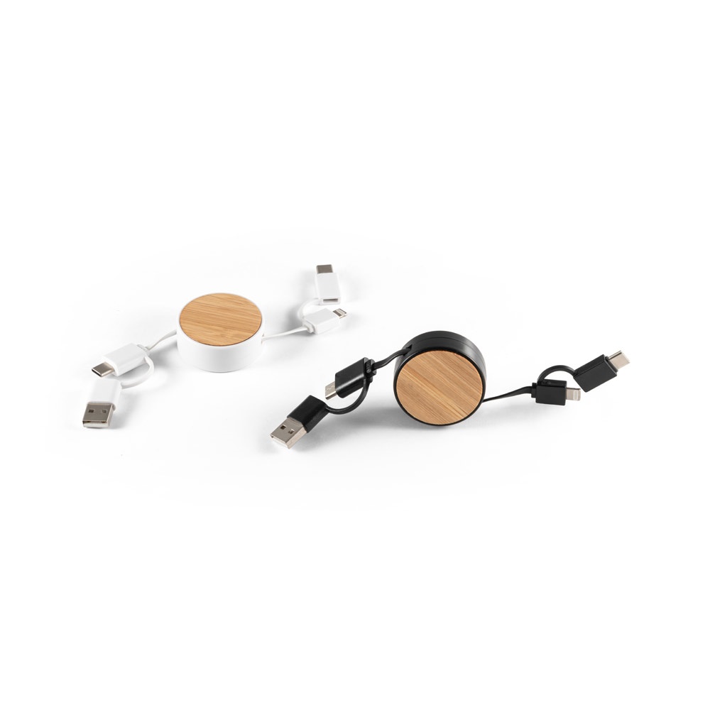 RUBINS. Cavo USB retrattile 6 in 1 in ABS riciclato (100% rABS) e bambù