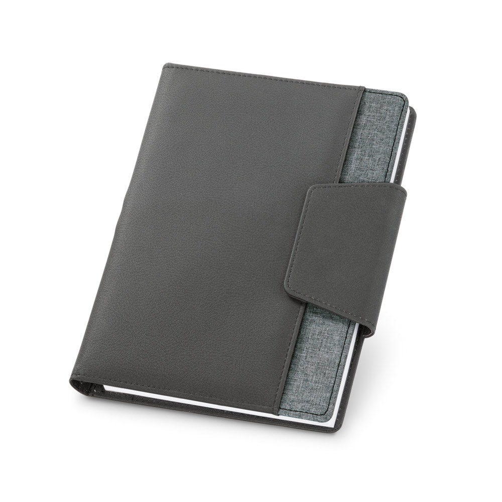 RUSSEL. Copertina in PU e tessuto in poliestere con block notes A5 con pagine semplici