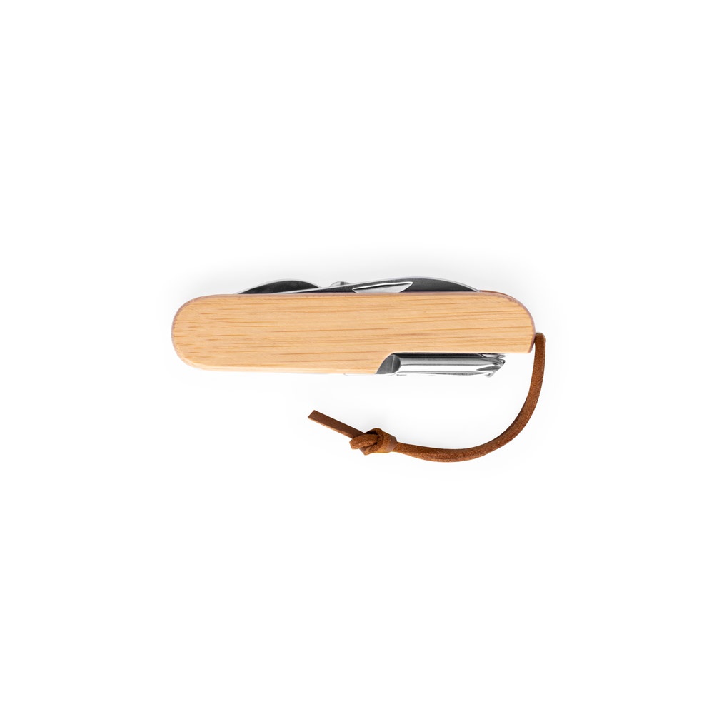 RYKER. Coltello tascabile multifunzionale in bambù e acciaio inossidabile con manico in PU
