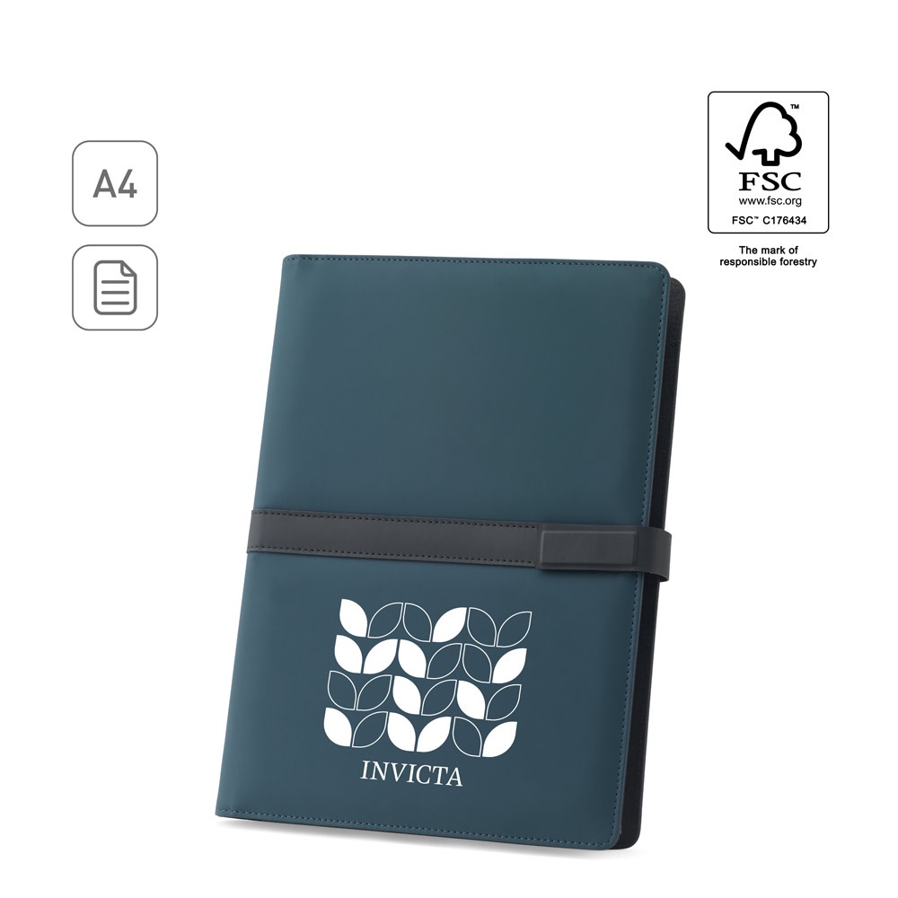 SANDERSON FOLDER. Cartella A4 in PU (riciclato al 50%) con chiusura magnetica e blocco note con pagine a righe