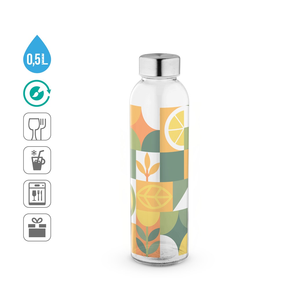SOLER. Borraccia in vetro per sublimazione con tappo in acciaio inox 500 mL