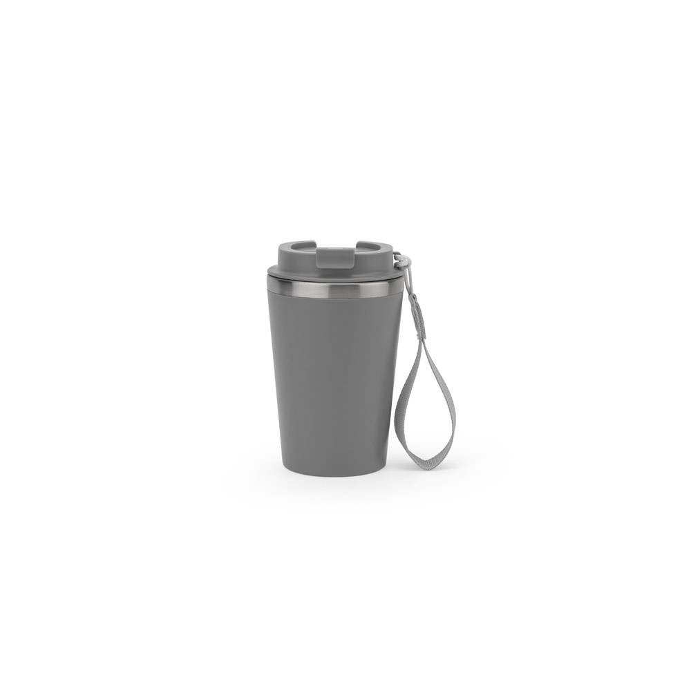 SPITZ. Bicchiere da viaggio in acciaio inossidabile (90% riciclato) e parete esterna in PP, con finitura opaca 440 ml