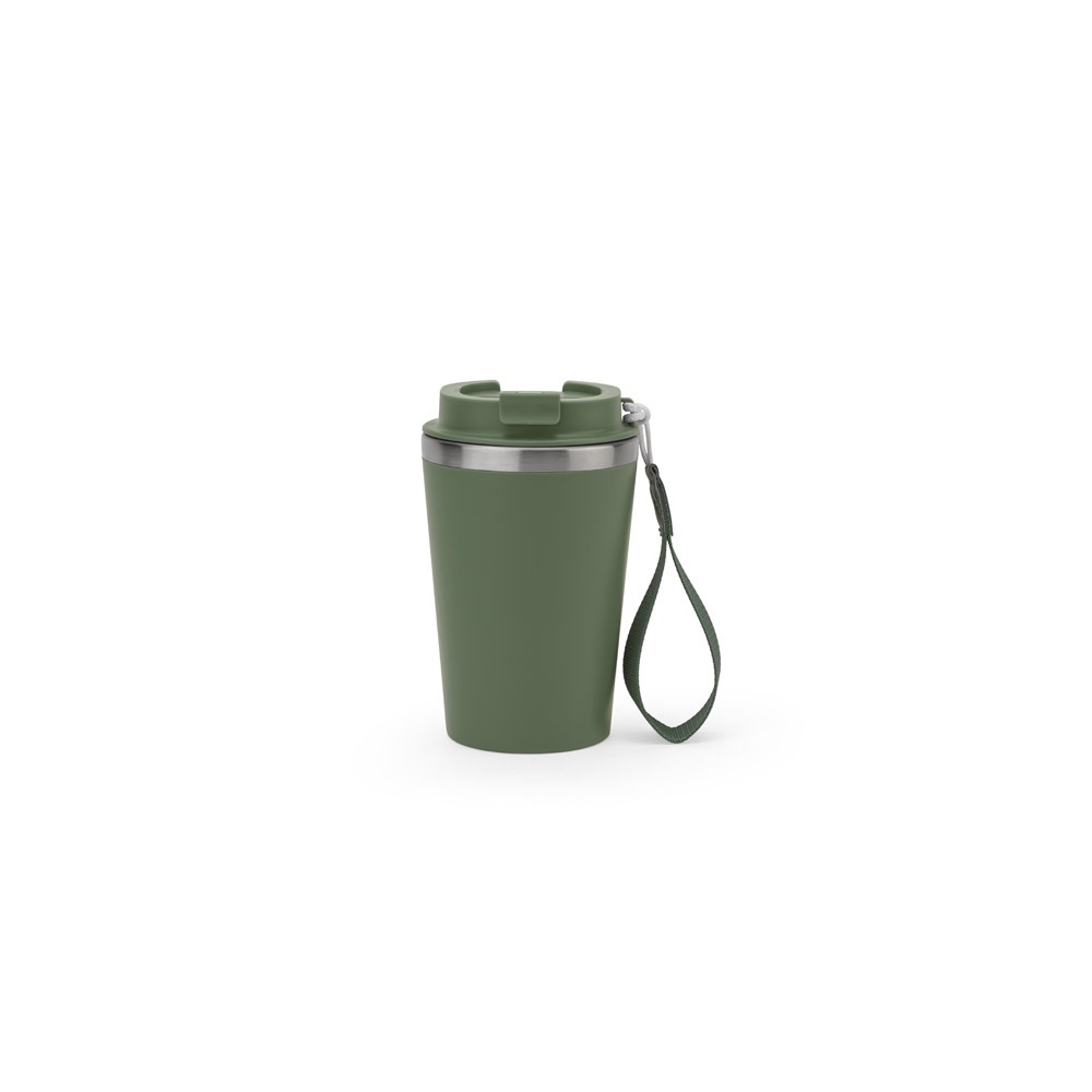 SPITZ. Bicchiere da viaggio in acciaio inossidabile (90% riciclato) e parete esterna in PP, con finitura opaca 440 ml
