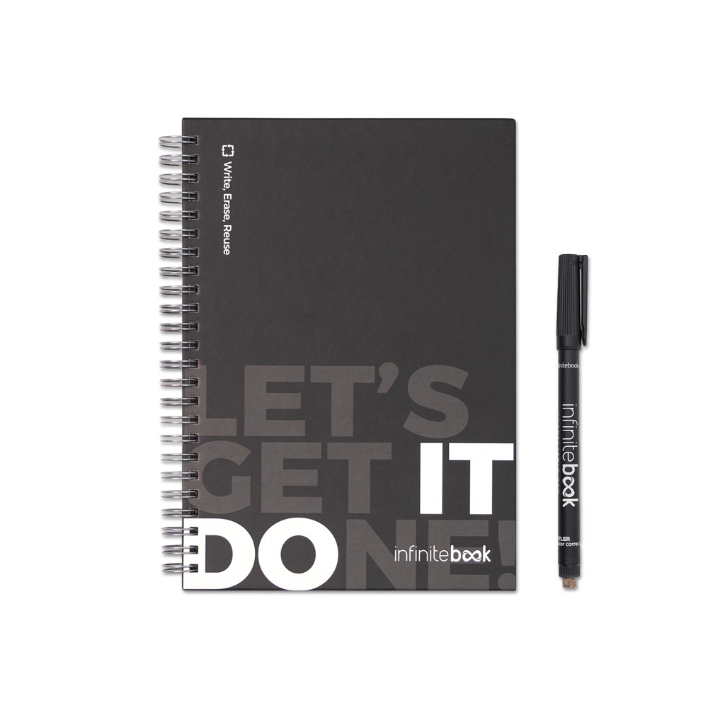STARTER KIT INFINITEBOOK. Set composto da un "Infinitebook" con copertina rigida, 1 kit di pulizia, 1 pennarello e 1 porta pennarello