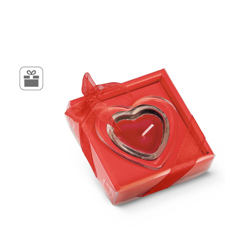 SWEET. Candela a forma di cuore e base in vetro