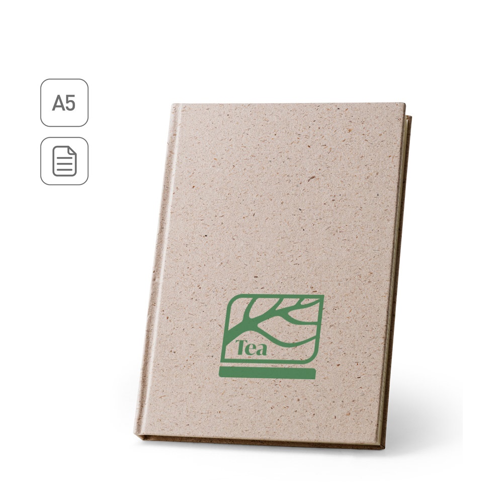 TEAPAD RIGID. Block notes A5 con copertina rigida fabbricata tramite gli scarti delle foglie di tè (65%)