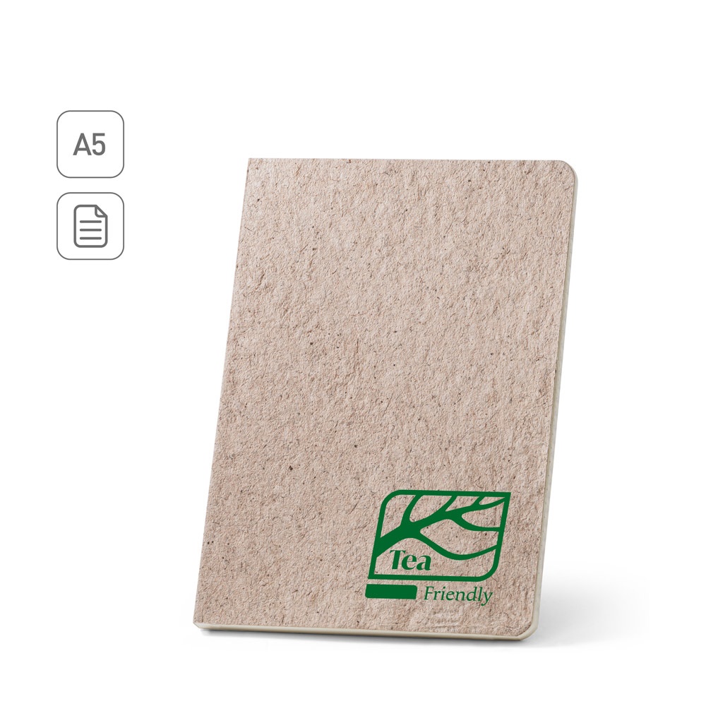 TEAPAD SEMI-RIGID. Block notes A5 con copertina flessibile fabbricata tramite gli scarti della foglie di té (65%)