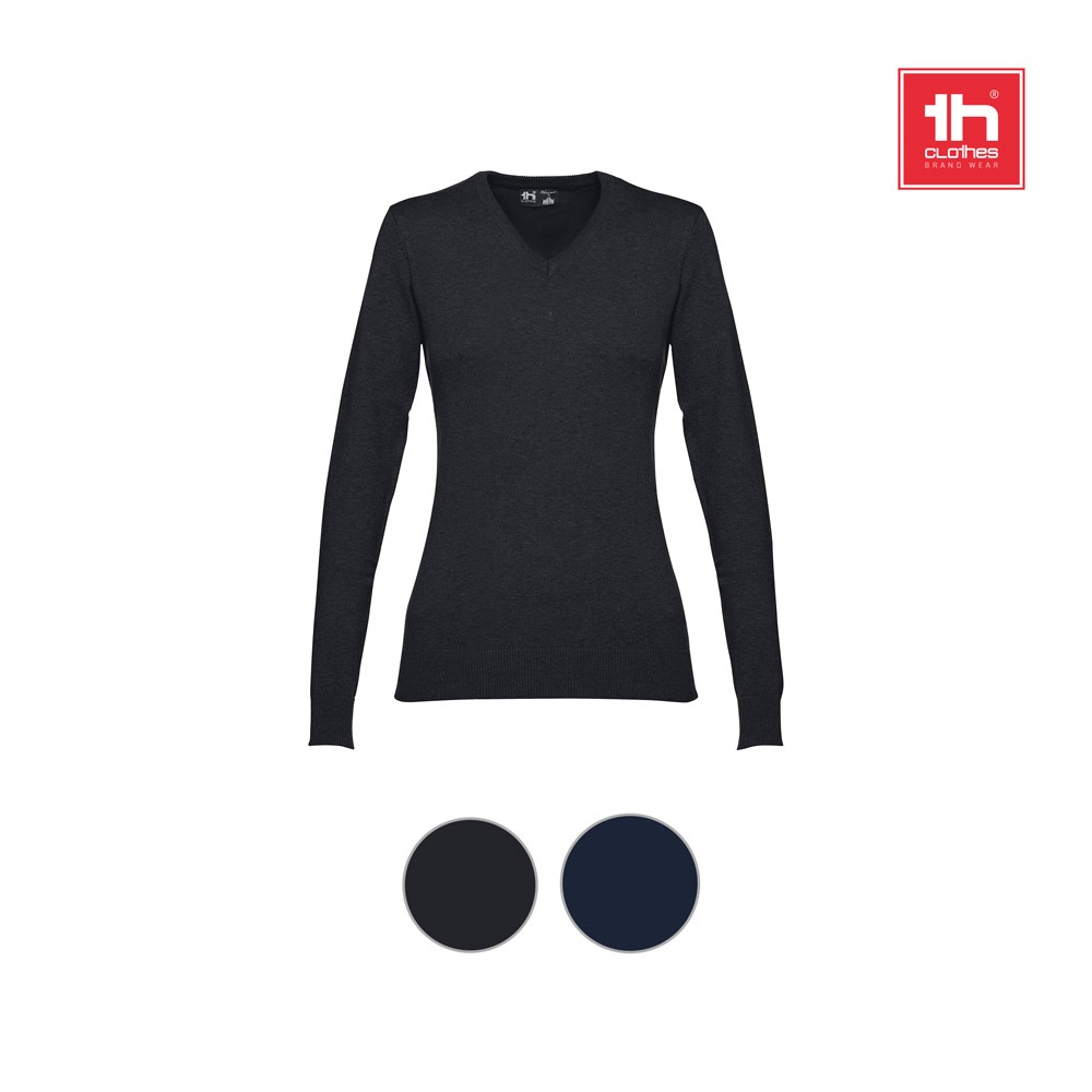 THC MILAN WOMEN. Pullover da donna con scollo a V in cotone e poliammide