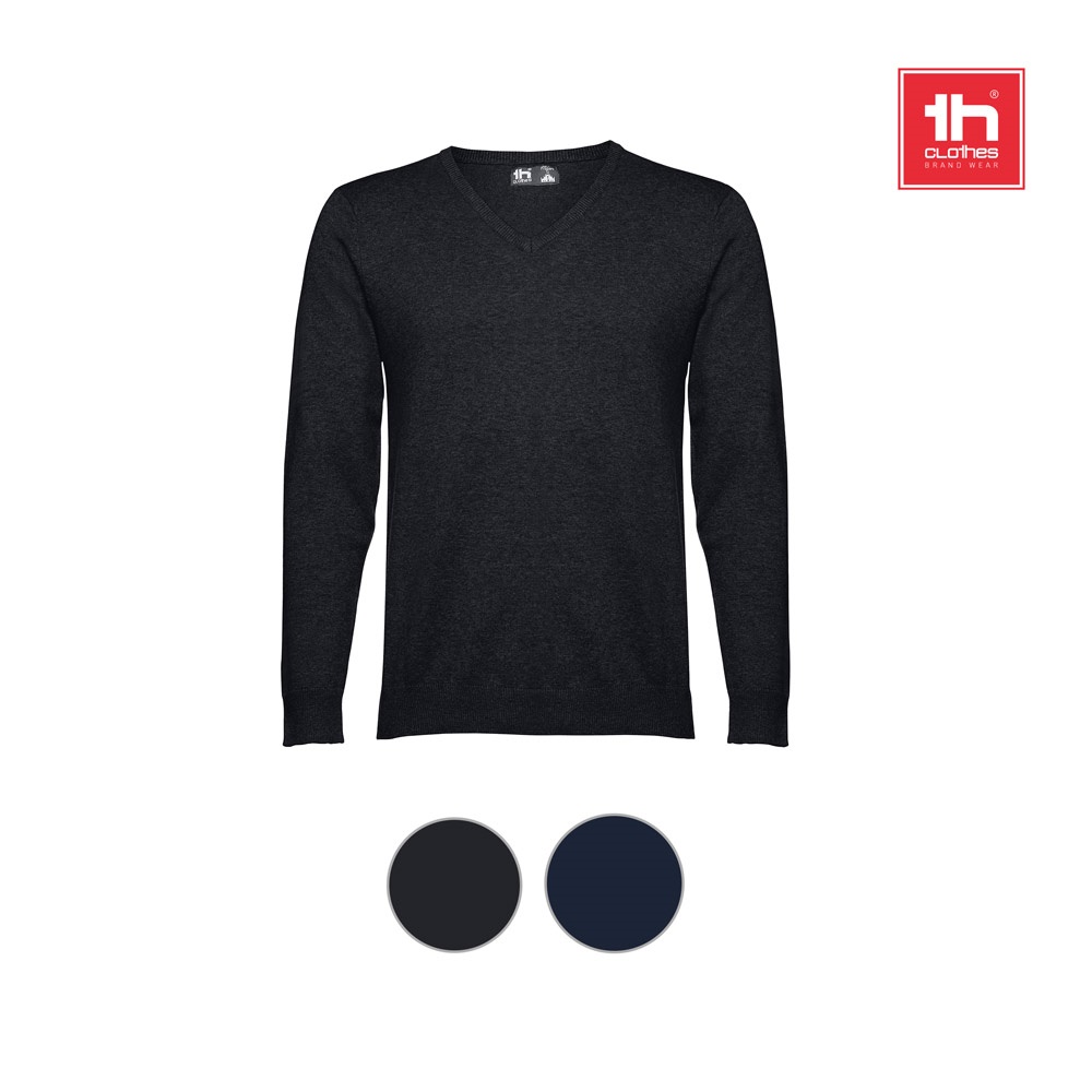 THC MILAN. Pullover da uomo con scollo a V in cotone e poliammide