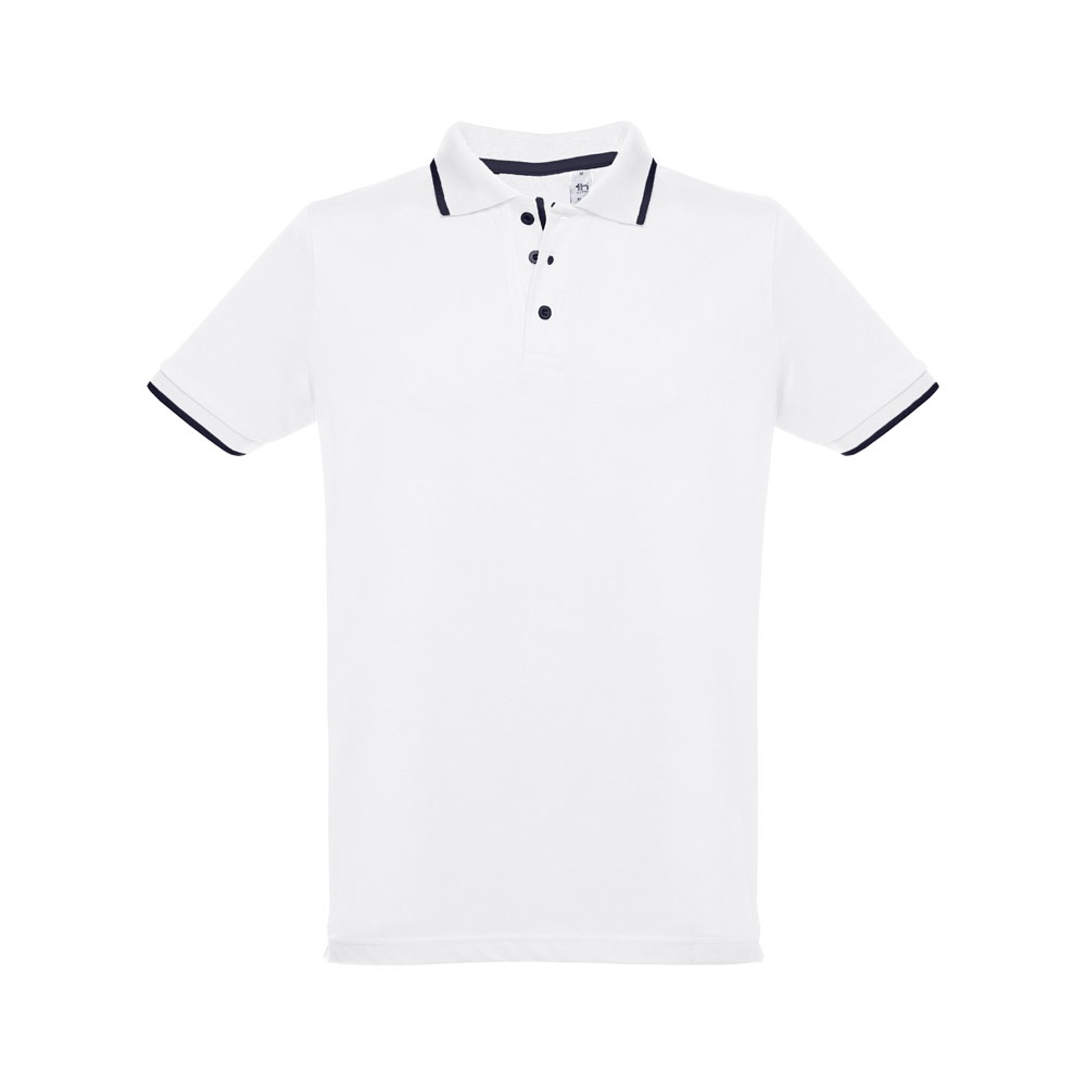 THC ROME WH. Polo da uomo in cotone bicolore. colore bianco