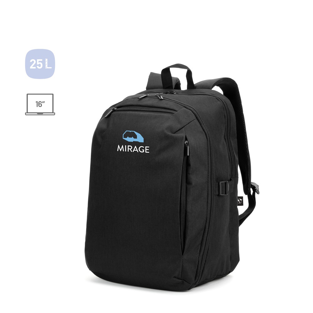 UDINE. Zaino con scomparto apribile completamente in poliestere riciclato 300D ad alta densità 16"