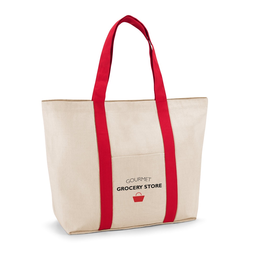 VILLE. Borsa 100% in tela di cotone con tasca interna e frontale (280 g/m²)