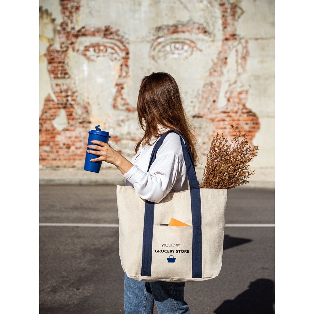 VILLE. Borsa 100% in tela di cotone con tasca interna e frontale (280 g/m²)