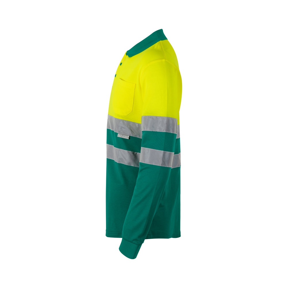 VL PLUTO. Polo bicolore piqué (150g/m²) con maniche lunghe, in cotone (55%) e poliestere (45%)
