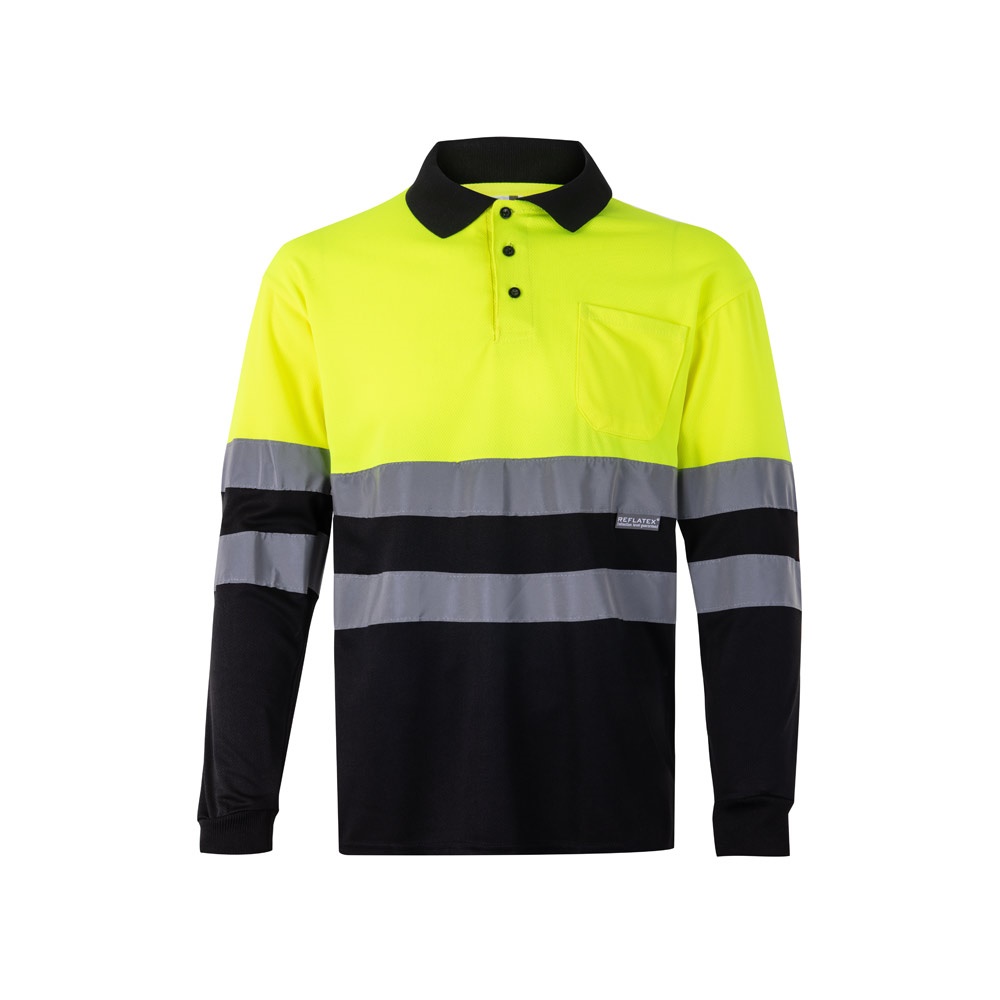 VL VULCAN LARGE. Polo bicolore bird-eye (160g/m²) con maniche lunghe, in poliestere (100%)