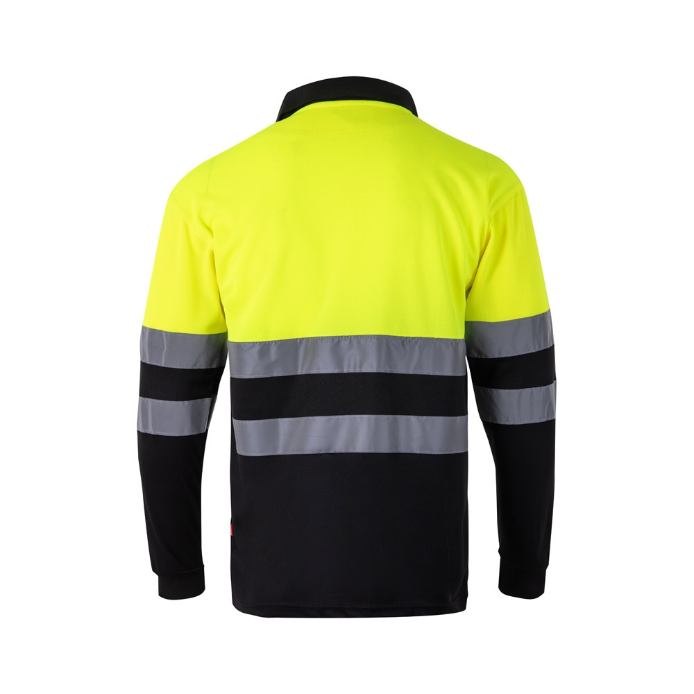 VL VULCAN LARGE. Polo bicolore bird-eye (160g/m²) con maniche lunghe, in poliestere (100%)