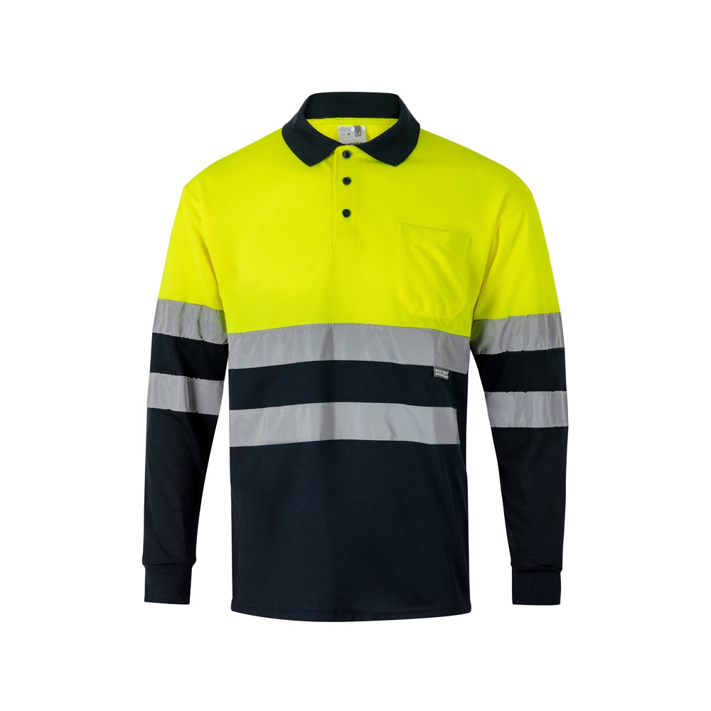 VL VULCAN. Polo bicolore bird-eye (160g/m²) con maniche lunghe, in poliestere (100%)