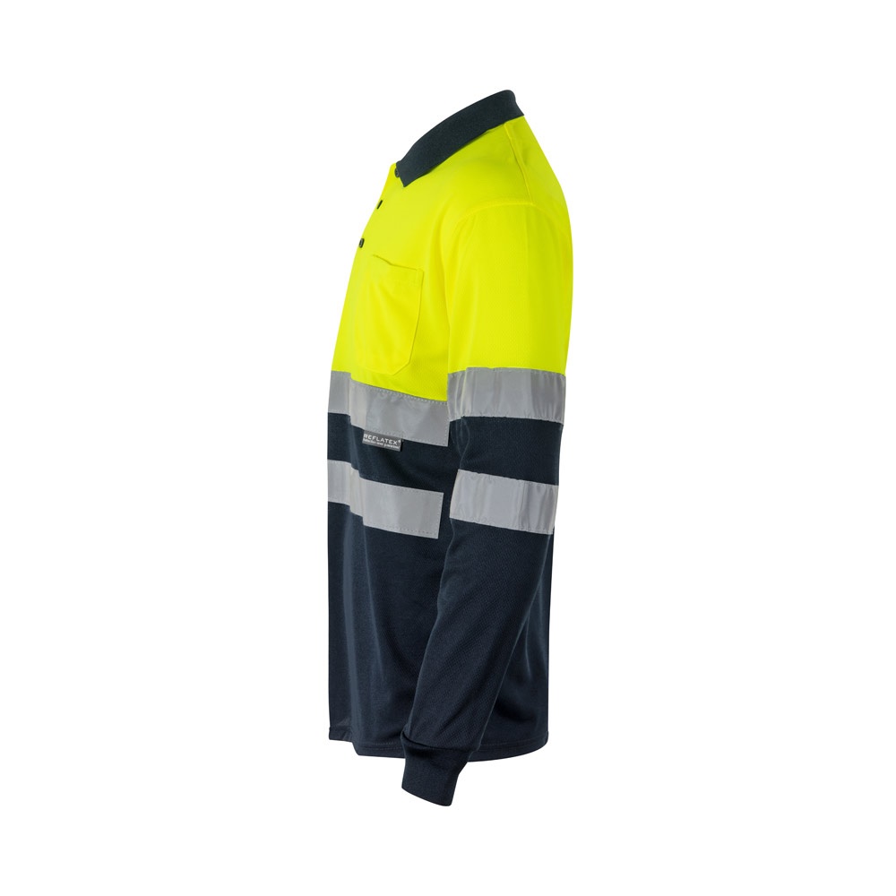 VL VULCAN. Polo bicolore bird-eye (160g/m²) con maniche lunghe, in poliestere (100%)